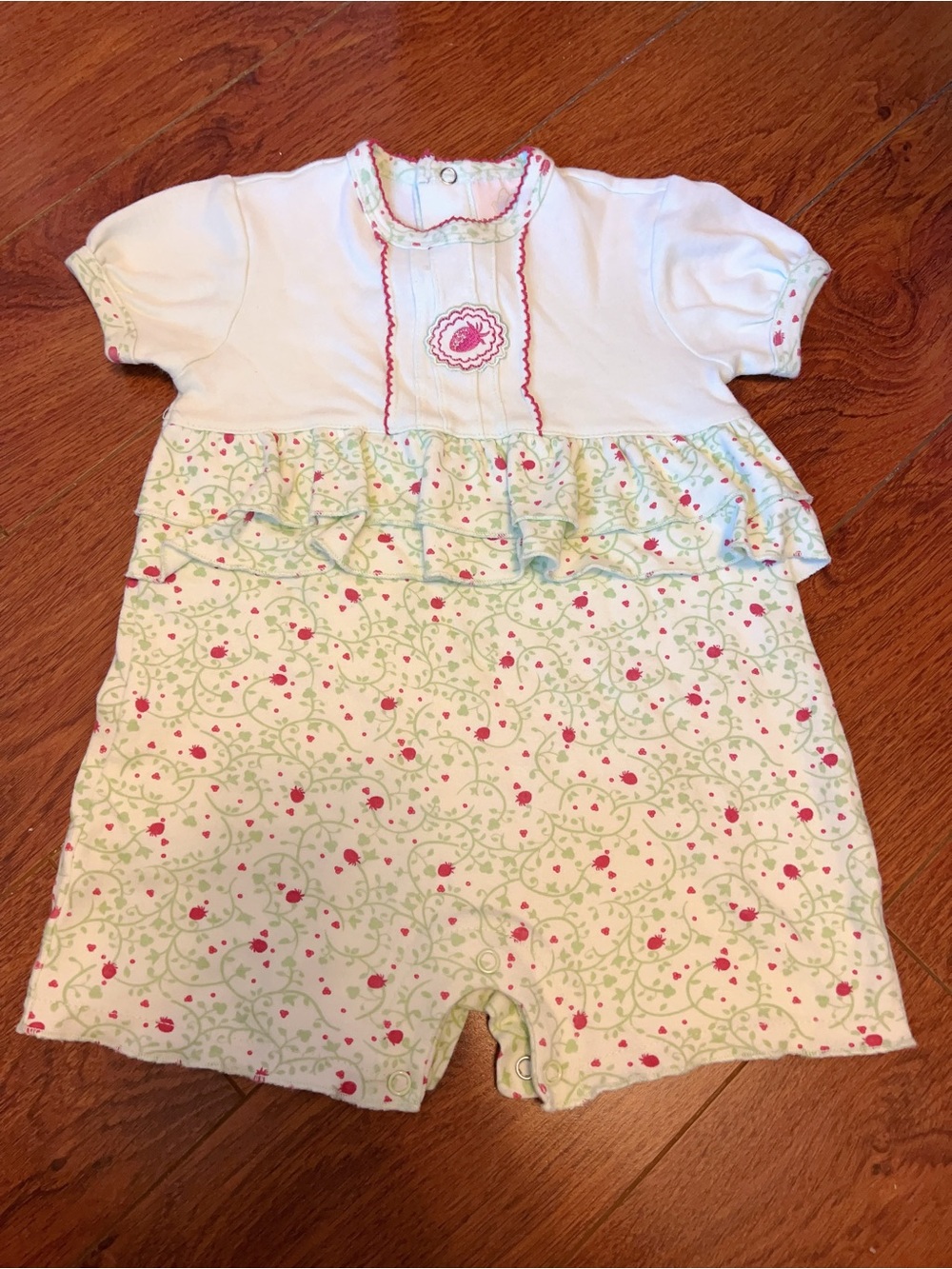 Baby’s Own Floral Ruffle Romper 6M Pink Green